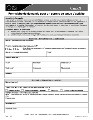 Formulaire de demande pour un permis de tenue d’activité