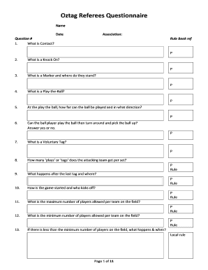 Oztag Referees Questionnaire