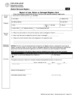 Colorado Medical Marijuana Lost Card Report