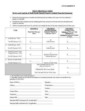 ATTACHMENT F PRICE PROPOSAL FORM Review and Analysis of