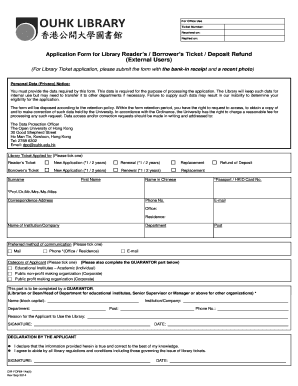 Library Reader’s / Borrower’s Ticket Application Form