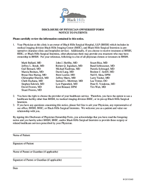 Disclosure of Physician Ownership Form