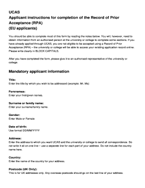 Record of Prior Acceptance Form