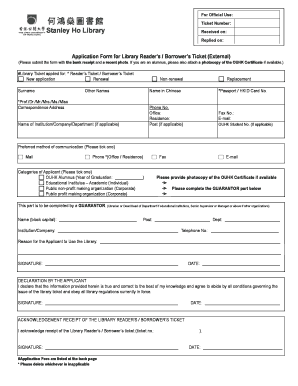 Library Reader’s / Borrower’s Ticket Application Form