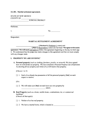 New Mexico Marital Settlement Agreement