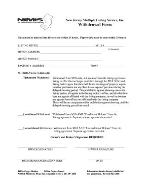 New Jersey MLS Withdrawal Form