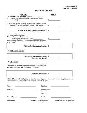 Price Bid Form for Real Estate Services