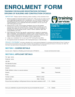 Diploma of Building and Construction Enrolment Form