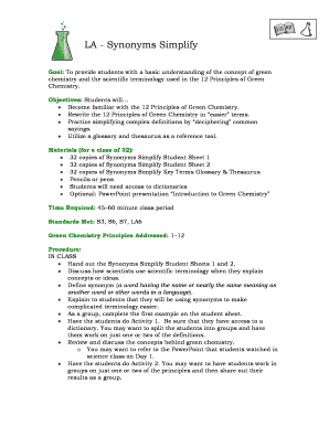 Green Chemistry Principles Simplification Worksheet