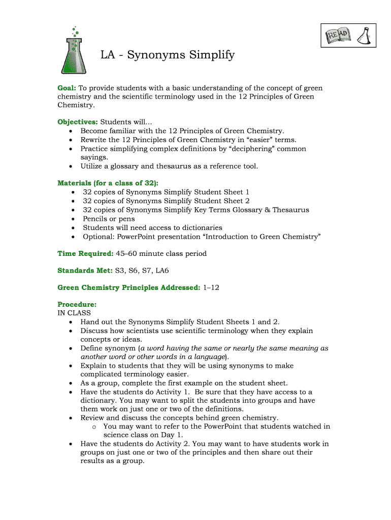 Fillable Online LA Synonyms Simplify Fax Email Print pdfFiller