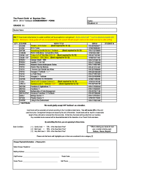 CONSIGNMENT FORM Date Student GRADE 11 - bayviewglen