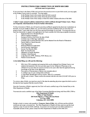 Ohio Birth Record Correction Form