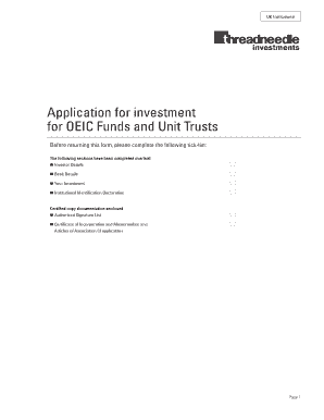 UK Institutional Application for OEIC Funds and Unit Trusts
