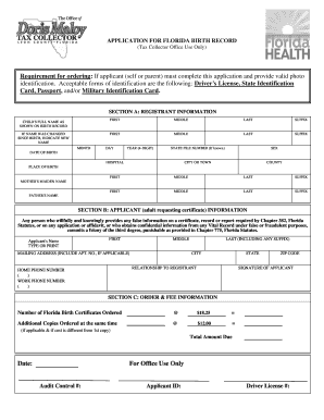 Florida Birth Record Application