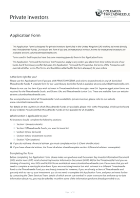 UK Private Investor Application Form