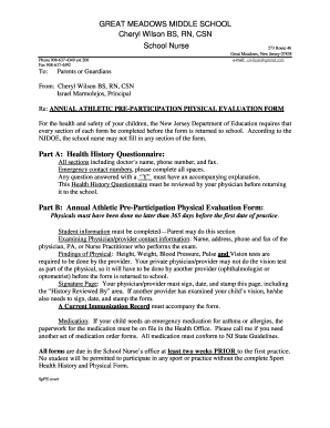 New Jersey Annual Athletic Pre-Participation Physical Evaluation Form