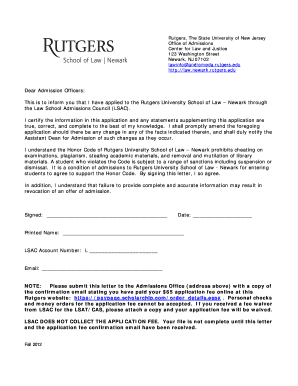 Rutgers Law School Admission Certification