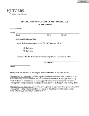 Declaration of Full-Time or Part-Time Status