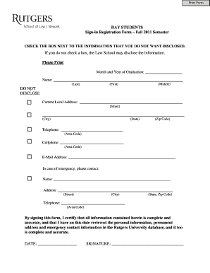 Day Students Sign-in Registration Form