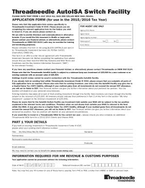 Threadneedle AutoISA Switch Facility Application Form