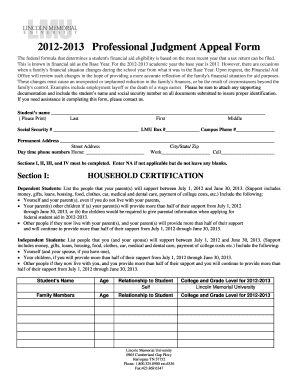 Professional Judgment Appeal Form