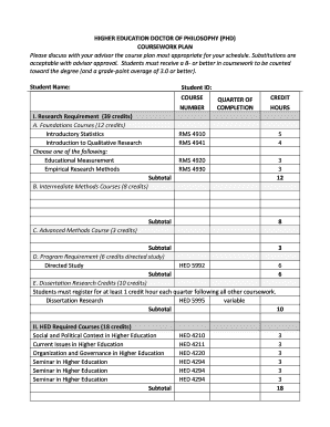 PhD Coursework Plan