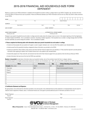 2015-2016 Financial Aid Household Size Form
