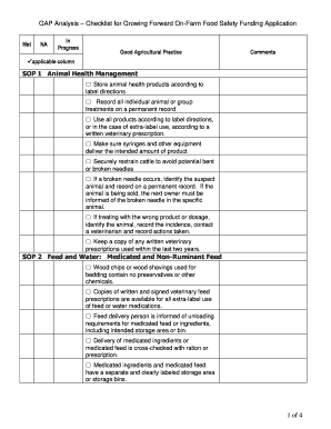 GAP Analysis Checklist for On-Farm Food Safety Funding Application