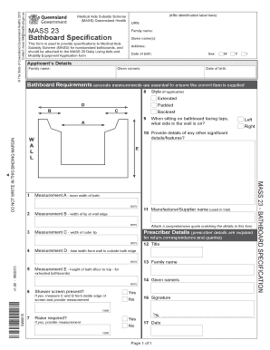 MASS 23 Bathboard Specification Form