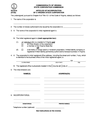 Virginia Stock Corporation Articles of Incorporation