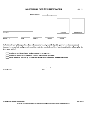 Maintenance Turnover Certification
