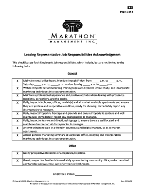 Leasing Representative Job Responsibilities Acknowledgment