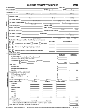 Bad Debt Transmittal Report