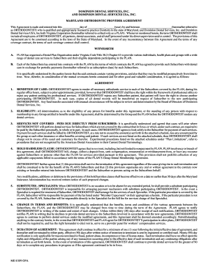 Maryland Orthodontic Provider Agreement