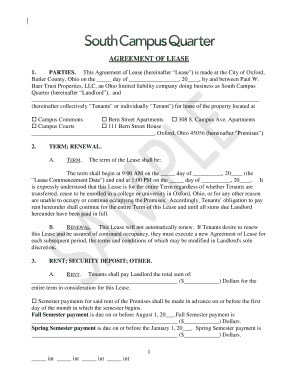Ohio Student Housing Lease Agreement