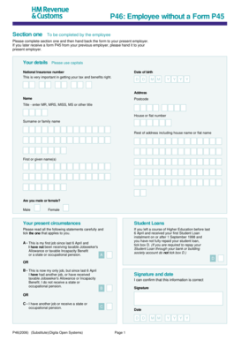 P46 Employee Tax Form