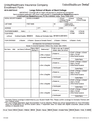 UnitedHealthcare Student Dental Insurance Enrollment Form