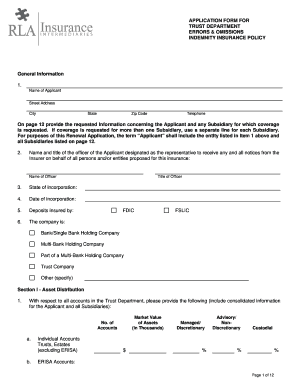 Chubb Errors and Omissions Indemnity Insurance Application