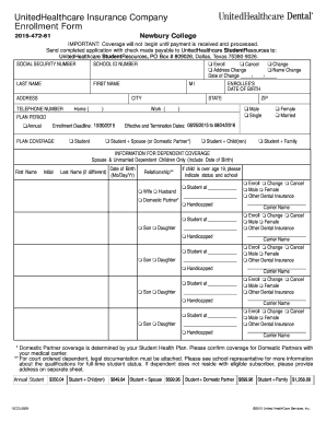 UnitedHealthcare Student Dental Insurance Enrollment Form