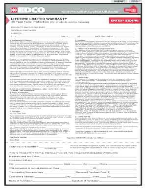 Entex Siding Lifetime Limited Warranty