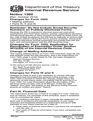 IRS Notice 1382 Form 1023 Changes