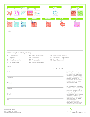 Koelnmesse Food Trade Fair Registration Form