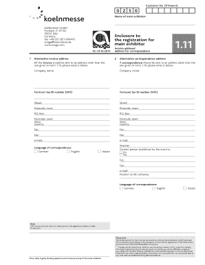 Koelnmesse Exhibitor Registration Form