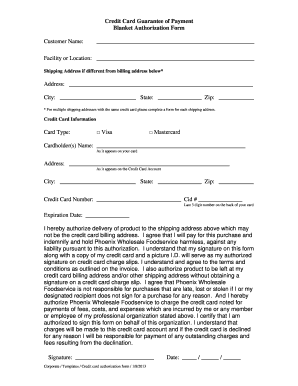 Credit Card Guarantee of Payment Form