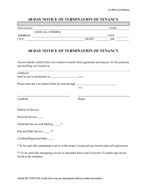 California 60-Day Notice of Tenancy Termination