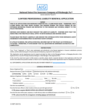 Lawyers Professional Liability Renewal Application