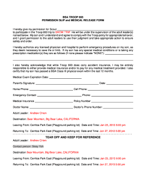 Fillable Online BSA TROOP 693 PERMISSION SLIP and MEDICAL RELEASE FORM ...