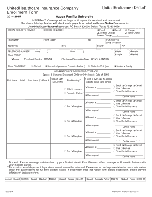 UnitedHealthcare Student Dental Enrollment Form