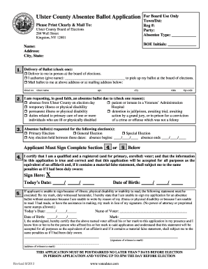 Ulster County Absentee Ballot Application