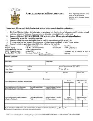 City of Langley Employment Application
